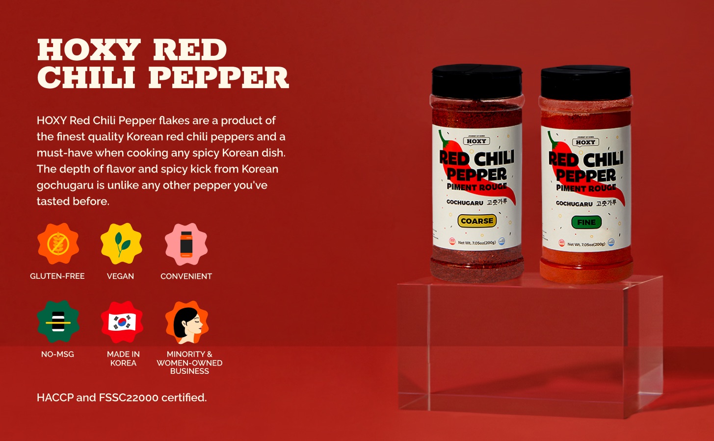 HOXY Red Chili Pepper spec module: two shakers on a plinth with claim badges